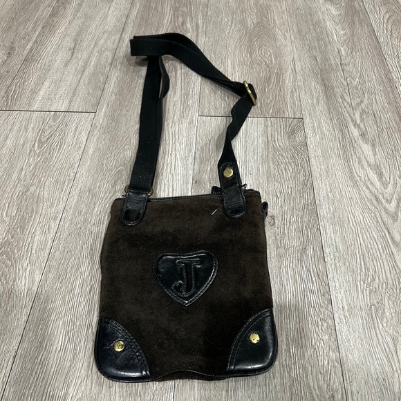 Juicy Couture Vintage Y2K Brown Suede & Leather Trim Crossbody Bag Crown Logo - Picture 5 of 9
